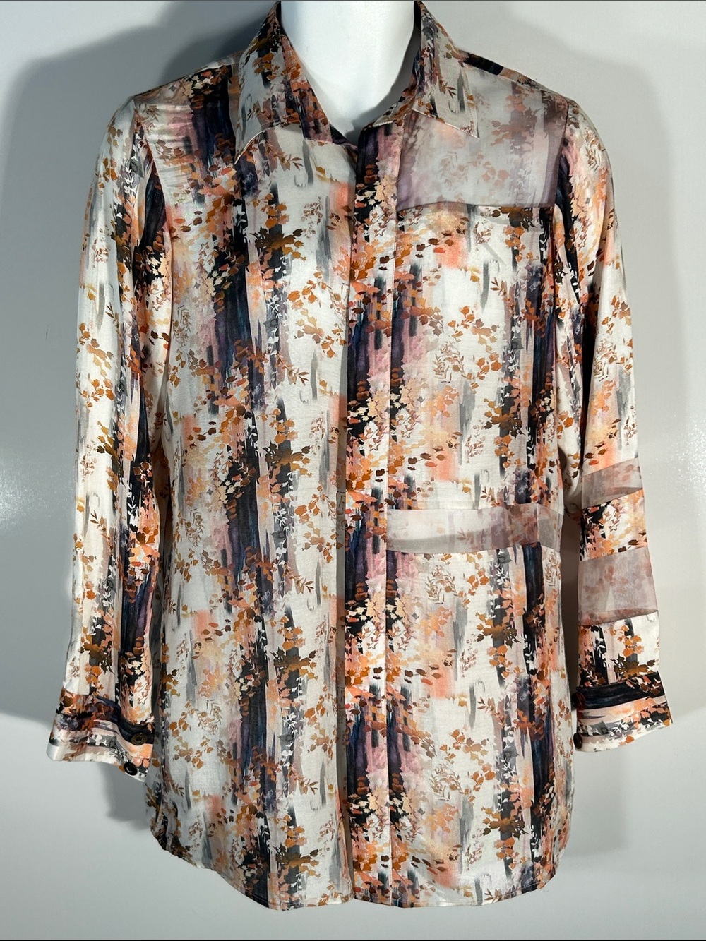 Nostalgia NWT SZL Floral Brushstroke Silk Blouse delicate Romantic Coquette